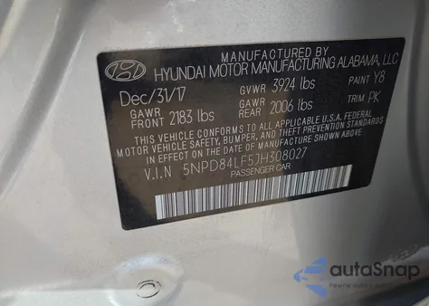 2018 Hyundai Elantra Sel z USA, uszkodzony, nr VIN 5NPD84LF5JH308027